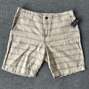 Lucky Brand Shorts Mens 38 Beige Linen Blend 9 Inch Stripe Casual Flat Front